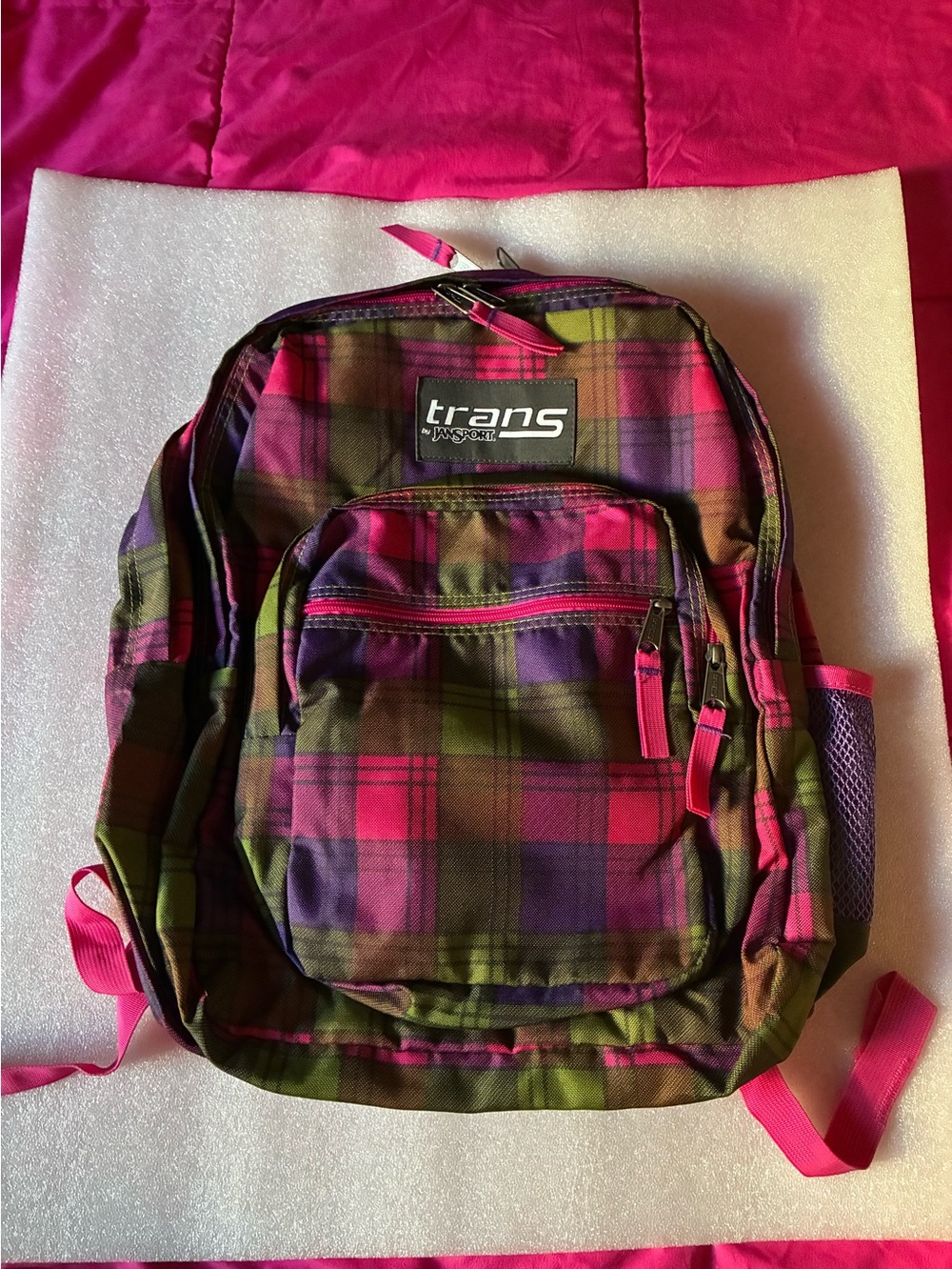 Jansport Trans Kids Plaid Backpack in Pink, Green, Purple